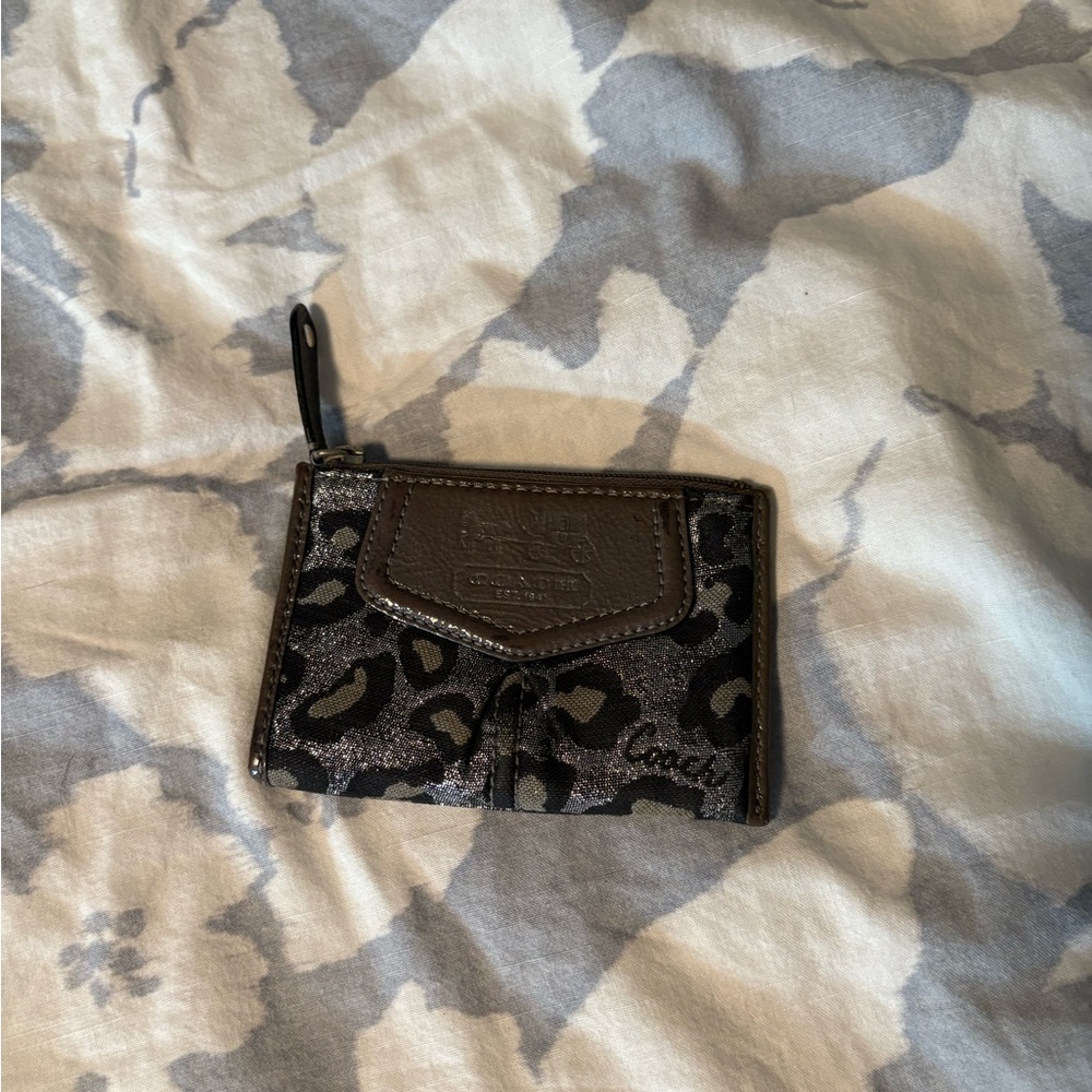 Coach Animal Print Card Holder in Gray and Black